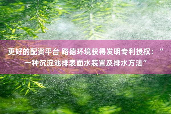 更好的配资平台 路德环境获得发明专利授权：“一种沉淀池排表面水装置及排水方法”