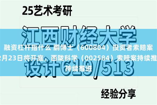 融资杠杆指什么 鹏博士（600804）投资者索赔案12月23日将开庭，西陇科学（002584）索赔案持续推进